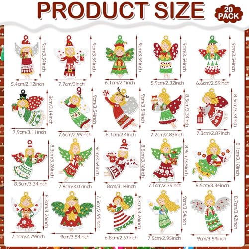 Tondiamo 20 Pcs Christmas Diamond Painting Keychain Kits 5D DIY Diamond Art Pendants Double Sided Hanging Key Chains for Christmas Party Decoration DIY(Angels Style) - style: Angels Style