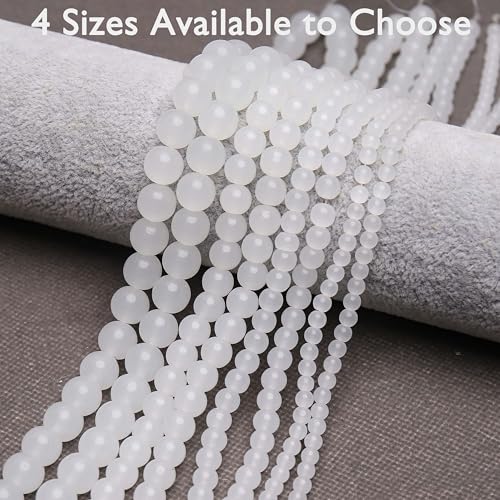400PCs 4mm White Jade Glass Beads Bulk, Round Smooth Hole Glass Crystal Beads for Jewelry Making, DIY Bracelets, Necklaces, Bag Charms, Keychains and Craft Projects - color: Jade White, size: 4MM