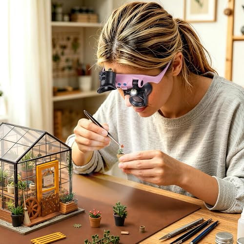 JARLINK Magnifying Glasses with LED Light, 14 Lenses, Hands Free, Pink - color: Pink