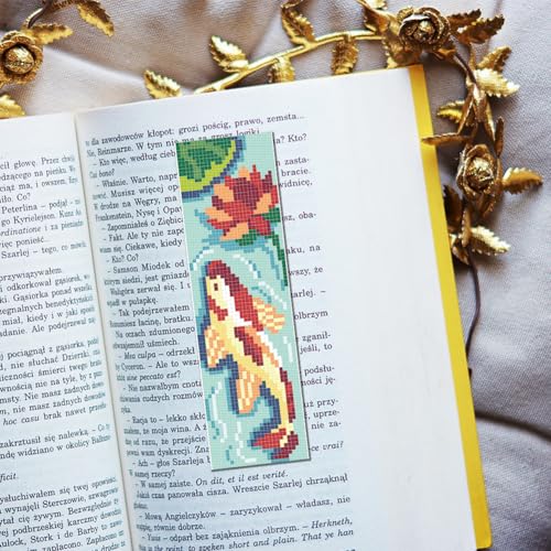 FREEBLOSS 6 Set Lotus Cross Stitch Bookmark Kit 8.66''x3.15'' 11CT - style: Koi ponds