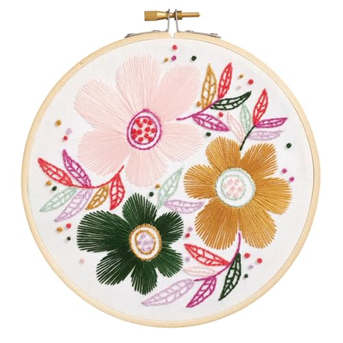 LEISURE ARTS Embroidery Kit 6" Fancy Flowers - Embroidery Kit for Beginners and Adults, Cross Stitch Kits with Patterns, DIY Starter Set for Seasonal Craft Projects