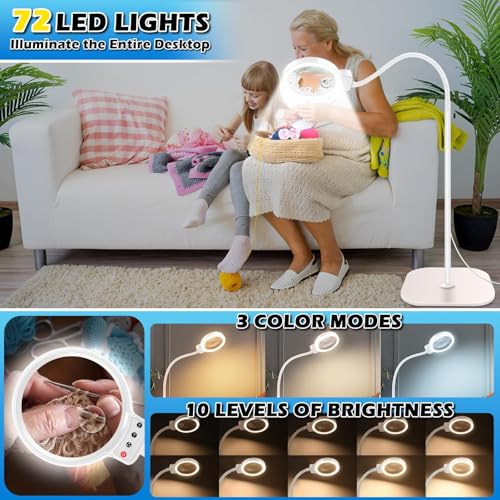 30X 10X Large Floor Magnifying Glass with Light and Stand - color: White