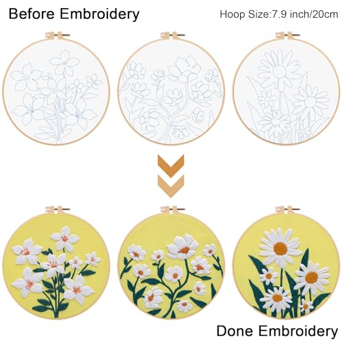 Louise Maelys 3 Pack Floral Embroidery Kit for Beginners with Supplies - color: 3 florals