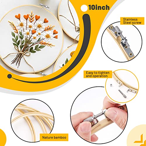 GIEMSON Embroidery Hoop 10 Inch 12 Pieces Large Embroidery Hoops Bamboo Circle Cross Stitch Hoop for Embroidery Art Craft Sewing - size: 10 inch
