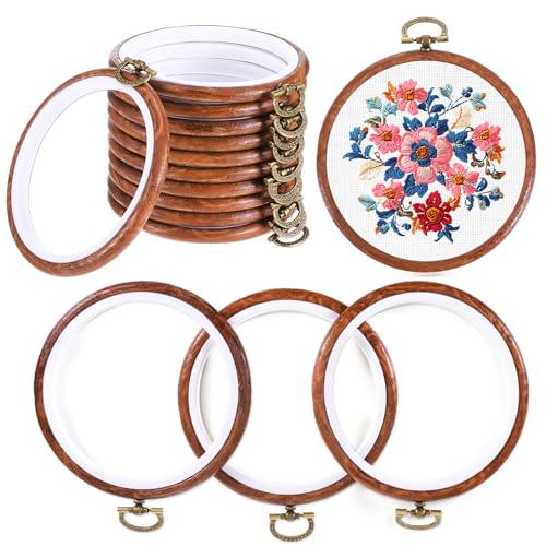 15PCS 4 Inch Embroidery Hoops, Imitated Wood Circle Frame Cross Stitch Hoop