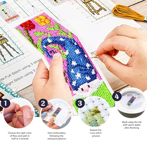 ORIGACH 6 Set Gnome Reading Cross Stitch Bookmark Kit for Beginner - style: Gnome Reading