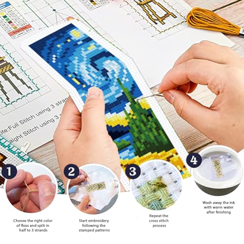 ORIGACH 6 Pack Van Gogh Starry Night Cross Stitch Kit - style: Swirling Night Sky