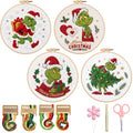 TPZBWG Embroidery Kit, 4 Pack Cross Stitch Kits,DIY Embroidery Starter Kit for Adults & Beginners, DIY Needlepoint Kit with Embroidery Hoop Thread Needle for Craft Lover Birthday Gifts (Green& White) - color: Green& White