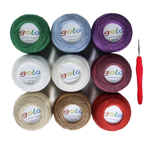 golo Crochet Thread Embroidery Thread 10gX9 Crochet Yarn for Hand Knitting 20-9-5 - color: 000 20-9-5