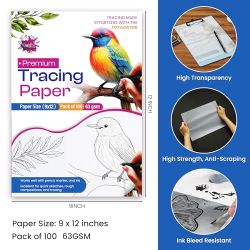 Tracing Paper 9x12 in, 100 Sheets, Transparent Sketch Paper 63gsm - size: 9" x 12" (100 Sheet)