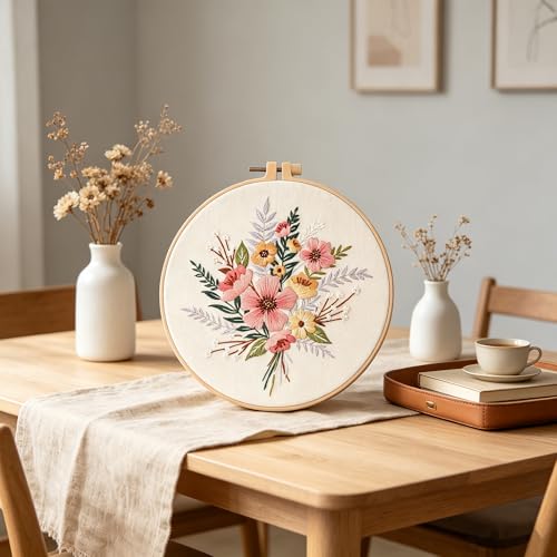Silentsea Embroidery Kit, Floral and Nature Designs, with Hoops, Needlework Pattern Set (Flower) - color: flower