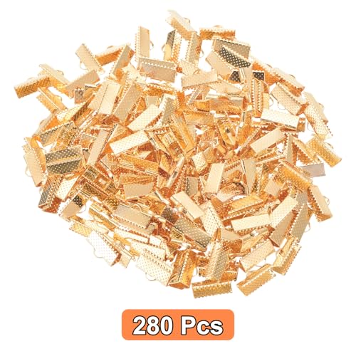 uxcell 280Pcs Ribbon Crimp Clamp Ends, 16mm Bookmark Pinch Crimp Ends, Cord Ends Fasteners Clasp Crimp Ends for DIY Bracelet Necklace Jewelry Making, Light Golden - color: Light Golden, size: 16mm
