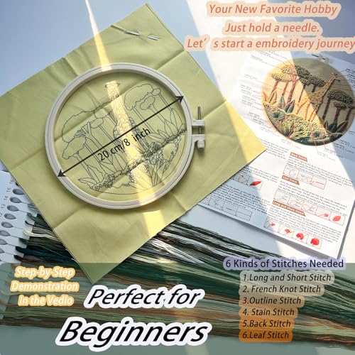 FONNUY Giraffe Pre-Stamped Embroidery Pattern for Beginners, Boho Needlepoint Kits for Beginners Cross Stitch Craft Sewing Full Needles and Thread Hoop Kit (Giraffe 02) - color: Giraffe 02