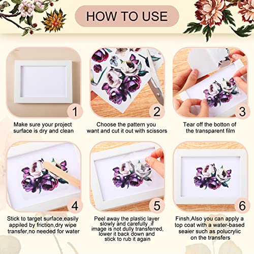 BBTO 12 Sheets Rub on Transfers for Crafts Wood Furniture DIY, 5.5" x 5.7" - style: Dark Floral