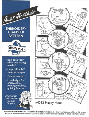 Aunt Martha's Hot Iron Embroidery Transfer 4012 Happy Hour
