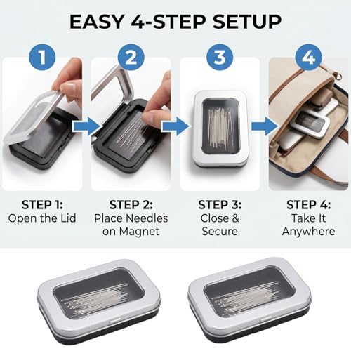 shuielai Magnetic Needle Holder Case, Clear Acrylic Lid Strong Magnet Pin Storage Organizer, Secure Portable Needle Keeper for Sewing Quilting Crafts Bobby Pins Paper Clips (Black)
