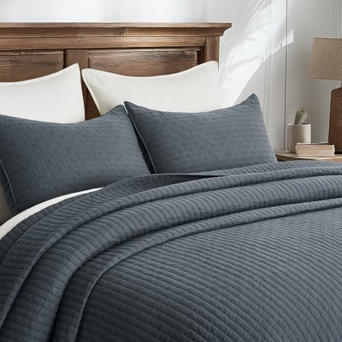 EverGrace 100% Cotton Cross Stitch 3-Piece Quilt Set, King, Midnight Blue - color: Midnight Blue, size: King/Cal King (108" X 96")