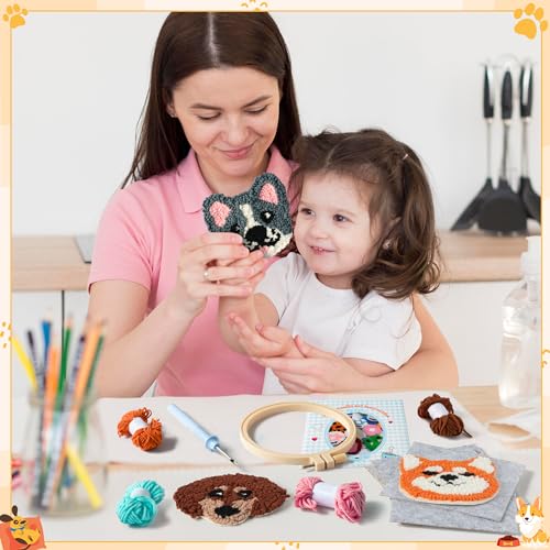 WATINC Punch Needle Coaster Kit - 6 Pattern DIY Craft for Beginners, Puppy