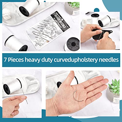 Topus Extra Strong Upholstery Repair Sewing Thread Kit and Heavy Duty Household Hand Needles, Including 7 Styles of Leather Canvas Sewing Needles and 3 Rolls Nylon Thread (70 Yard of Each Roll), White - color: White