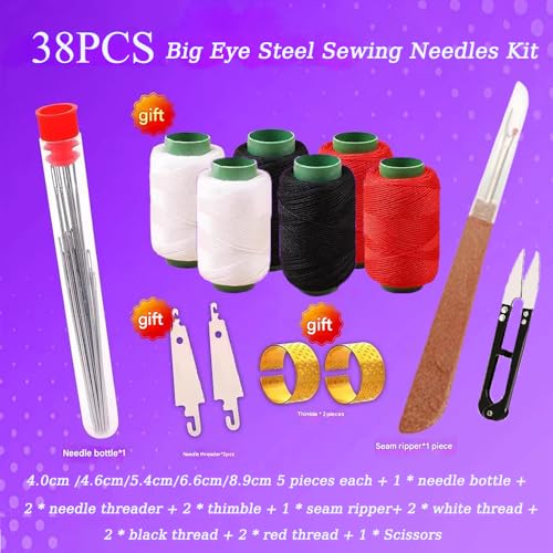 38PCS Big Eye Steel Sewing Needles Kit, for Handcraft Lovers (1 Set) - color: 1 Set