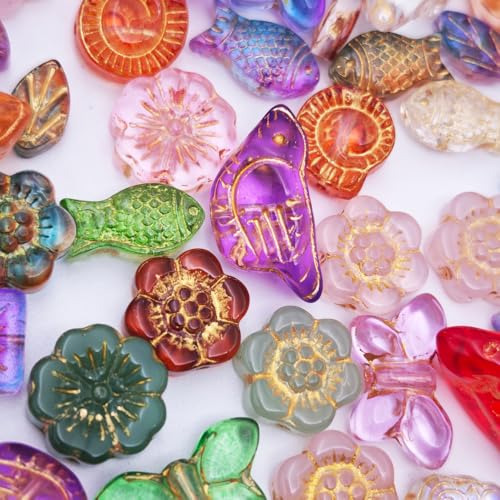INSPIRELLE 100pcs Crystal Beads Gold Tracing Multi Shapes Glass Beads
