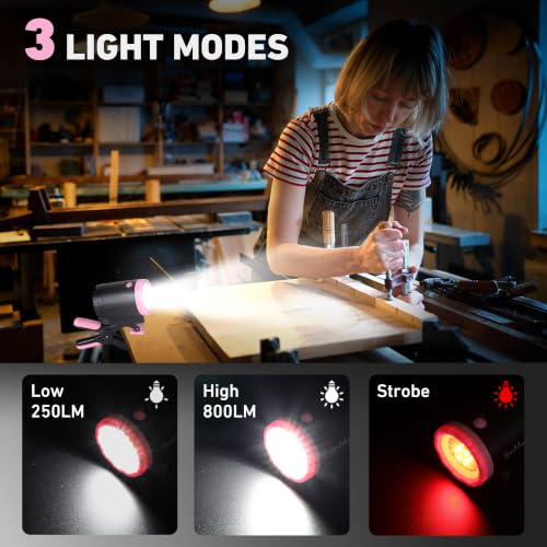 2-Pack 800LM Pink Rechargeable LED Work Light, Magnetic & Clamp