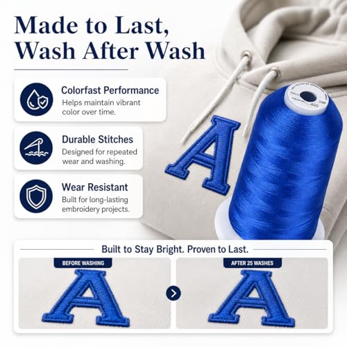 Simthread Embroidery Thread 5500 Yards Electic Blue 420, 40wt 100% Polyester for Brother, Babylock, Janome, Singer, Pfaff, Husqvarna, Bernina Machine - color: ElecticBlue420
