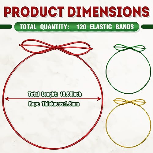 Berlune 120 Pcs Elastic Bows Pre Tied Stretch Loops Wrap, Red, Green, Gold - color: Red, Green, Gold