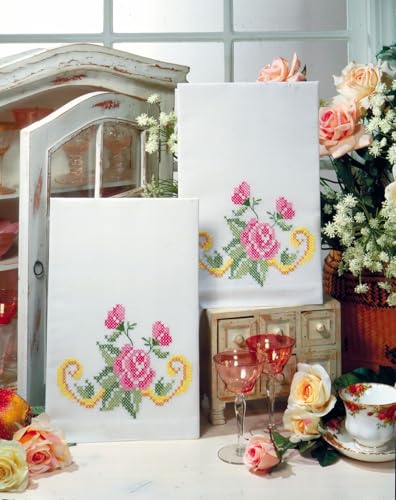 Floral Scroll Stamped for Embroidery Kitchen Towels Kit - Set/2