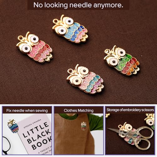 4pcs Needle Minder for Embroidery,Sewing Magnetic Needle Keeper,Cute Owl Cartoon Enamel Pin Needle Minder Sets,Needle Holder for Embroidery, Needlework Storage Accessory, Gift for Cross Stitch Lover