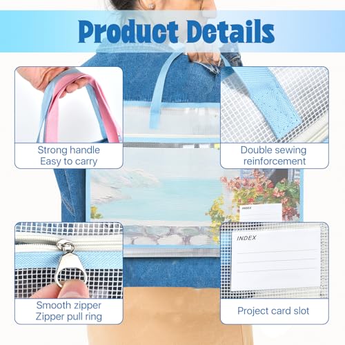 4 Pcs A3 Project Bag, Craft Storage Organizer for Quilters, Clear Mesh Sew Project Bag with Handles, Zipper Storage Bag for Art Craft, Wearable Craft, Teaching Material