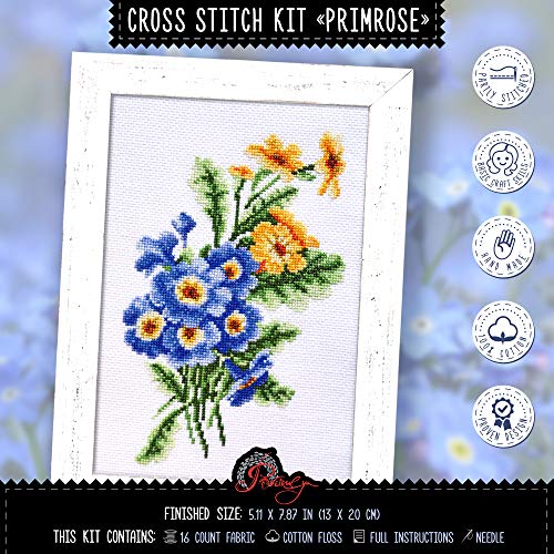 Primrose Counted Cross Stitch Kit - Floral DIY Embroidery Set for Adult - color: Primrose