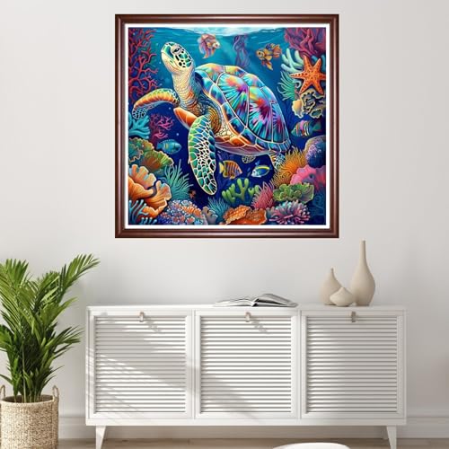 Redxing Stamped Cross Stitch Kits Full Range of Embroidery Starter Kits- Needlepoint Counted Cross Stitch Kits for Beginner Adults 11CT Printed Embroidery Kit-Turtle Underwater World 18x18 inchs - color: DIYArtsKit04