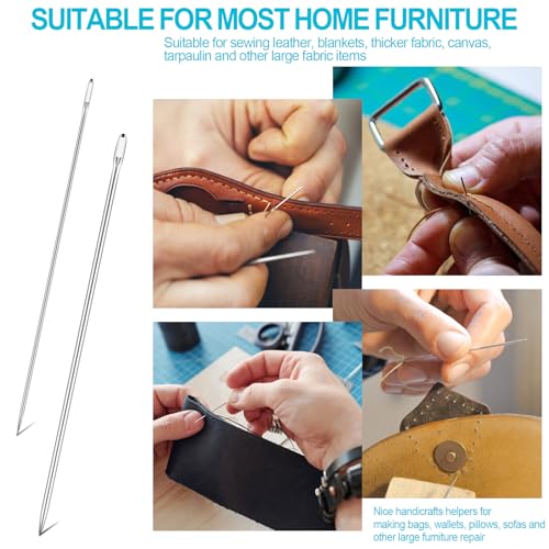 10 Pcs Professional Upholstery Needle, Long Sewing Needles 3"/4"/5"/6"/7"/8"/10"/12" Length, Large Eye Long Straight Upholstery Hand Needles for Home Quilting, Stitching, Crafting