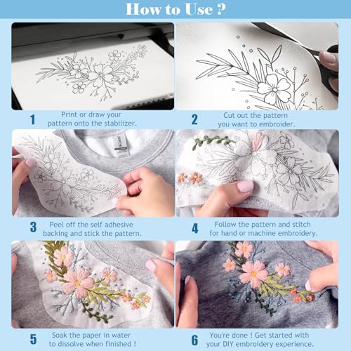 HKC 24PCS 8.3"x11.7" Sticky Water Soluble Embroidery Stabilizer Printable