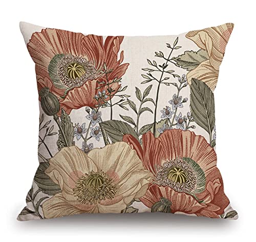 TSSOHU Vintage Flowers Pillow Cover Rustic Cotton Linen Decorative Square Throw Pillow Cover 18x18 Inch for Sofa Couch Decoration - color: Tss30