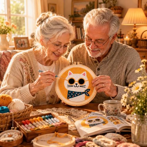 CELCRAFTIQUE Punch Needle Kits for Adults Beginner, Tool with Punch Needle Fabric, Hoops, Yarns and Sewing Needles (Lemon Cat) - color: Lemon Cat