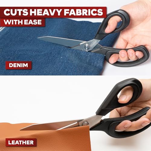 XFasten Sewing Scissors for Fabric Cutting Black 9.5 Inch Premium Professional Fabric Scissors Sewing | Large and Heavy duty - color: Black
