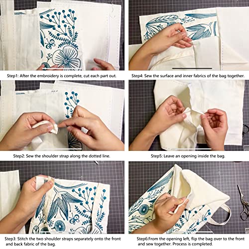 Smart-Feather Flower Embroidery Kit Tote Bag, Hand Embroidery Kit for Adults Beginner with Embroidery Patterns, Embroidery Hoop,DIY Sewing Kit