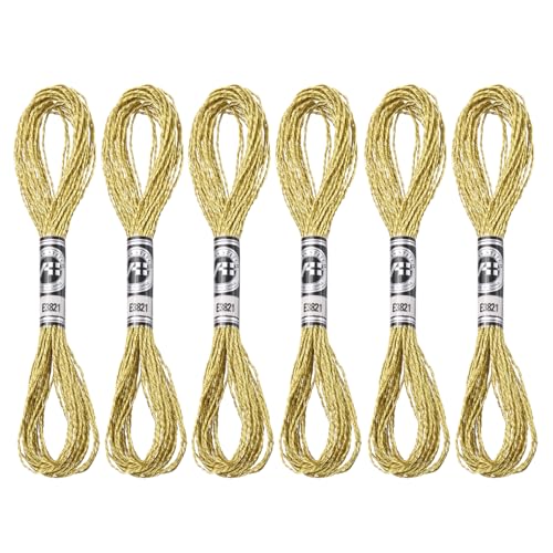 PATIKIL 6 Skeins Embroidery Floss, Metallic Embroidery Thread Nylon Threads Bracelets String for Cross-Stitch Hand Embroidery, Light Gold - color: Light Gold