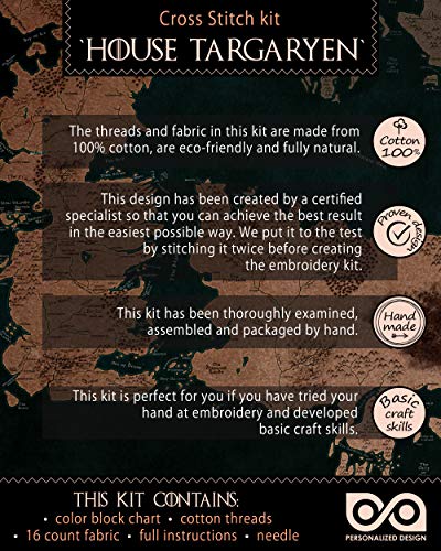 DIY Handmade Gift - Embroidery Bookmark with GoT Dragonstone Design Pattern - color: House Targaryen