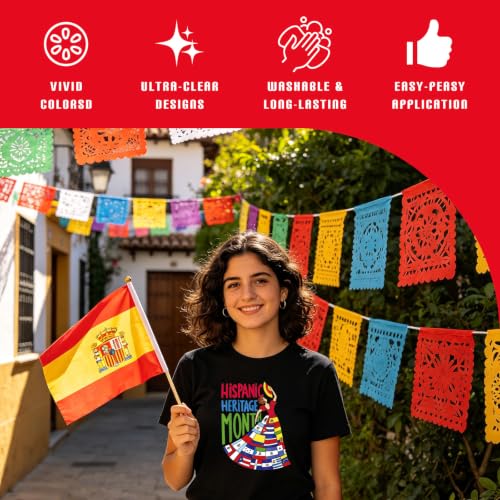 Dazoratix DTF Transfers Ready to Press - 24 Sheets Hispanic Heritage Month Iron on Patches for T Shirts Latino Culture Pride Heat Stickers Vinyl Decal for Clothes Pillow Bag Hat DIY Crafts Decorations - style: Hispanic Heritage Month