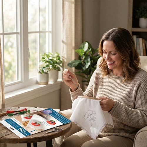 Leisure Arts Stamped Bread Basket Cloth Cover with Lace Edge - White Poppy Embroidery Kit with Printed Fabric, 15.7 x 15.7 in, DIY Needlework Kit for Adults and Beginners - color: Poppy