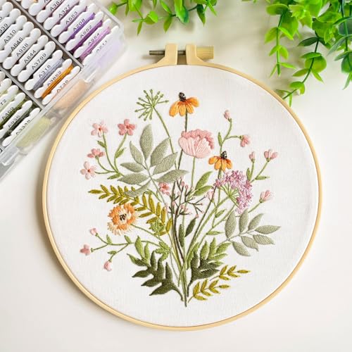 Silentsea Floral Embroidery Kit for Beginners – All-in-One DIY Stitching Set with Pre-Printed Fabric, Hoop & Threads – Perfect for Relaxing Craft Lovers. - color: Floral Pattern