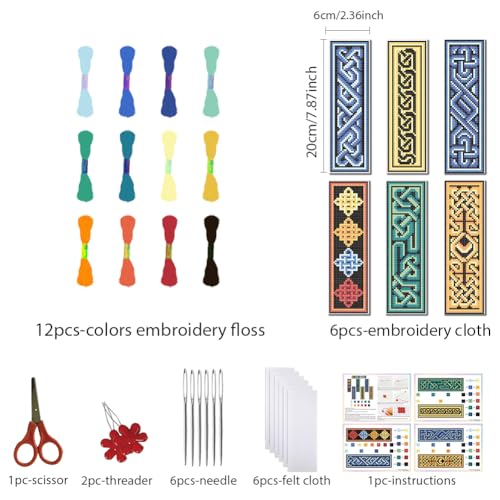 FREEBLOSS 6 Set Cross Stitch Bookmark Kit Cross Stitch Kit Celtic Knots Stamped Embroidery Bookmark with Instruction Cross Stitch Kits for Adults DIY Bookmark Kit 8.66''x3.15'' - style: Celtic Knot