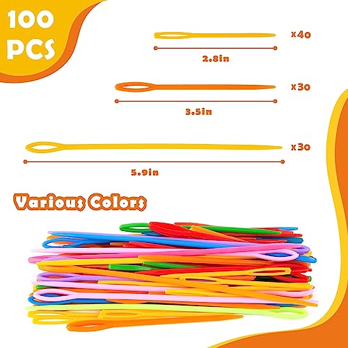 LOVEINUSA 100PCS Plastic Needles for Kids, Large Eye Yarn Needles for DIY Stitchery Plastic Sewing Needles Tapestry - style: Multicolor-2
