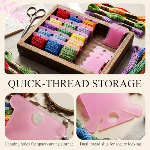 Tranqun 500 Pcs Plastic Embroidery Floss Bobbins, Thread Organizer,Pink - color: Pink