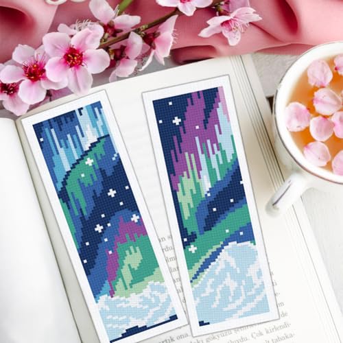 ORIGACH 6 Set Aurora Scenery Cross Stitch Bookmark Kit for Beginner - style: Aurora Scenery