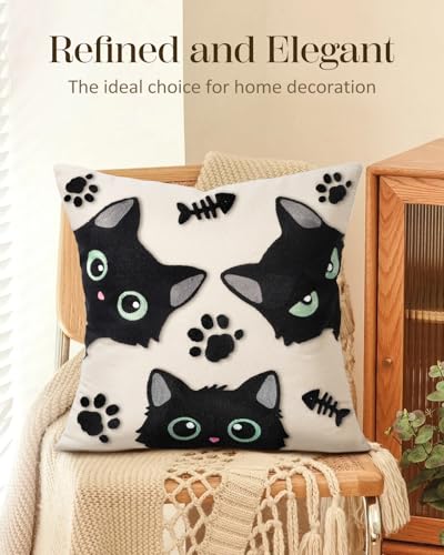 Embroidered Throw Pillow Cover 18x18 Inch, Cat Bone - color: Cat Bone, size: 18" x 18" (Pack of 1)