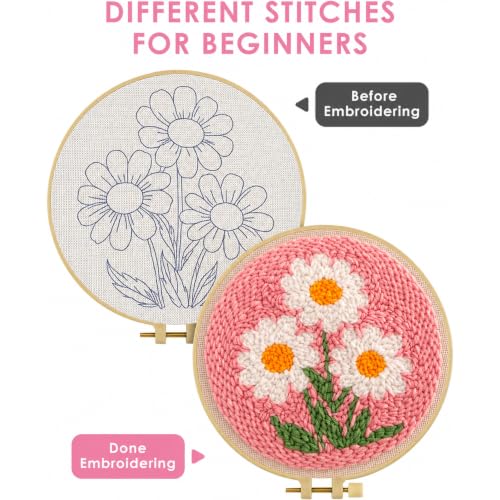 Punch Needle Kit for Beginners Adults-Flower Daisy,with Video Tutorial - color: Punch Needle kit with-1105-2